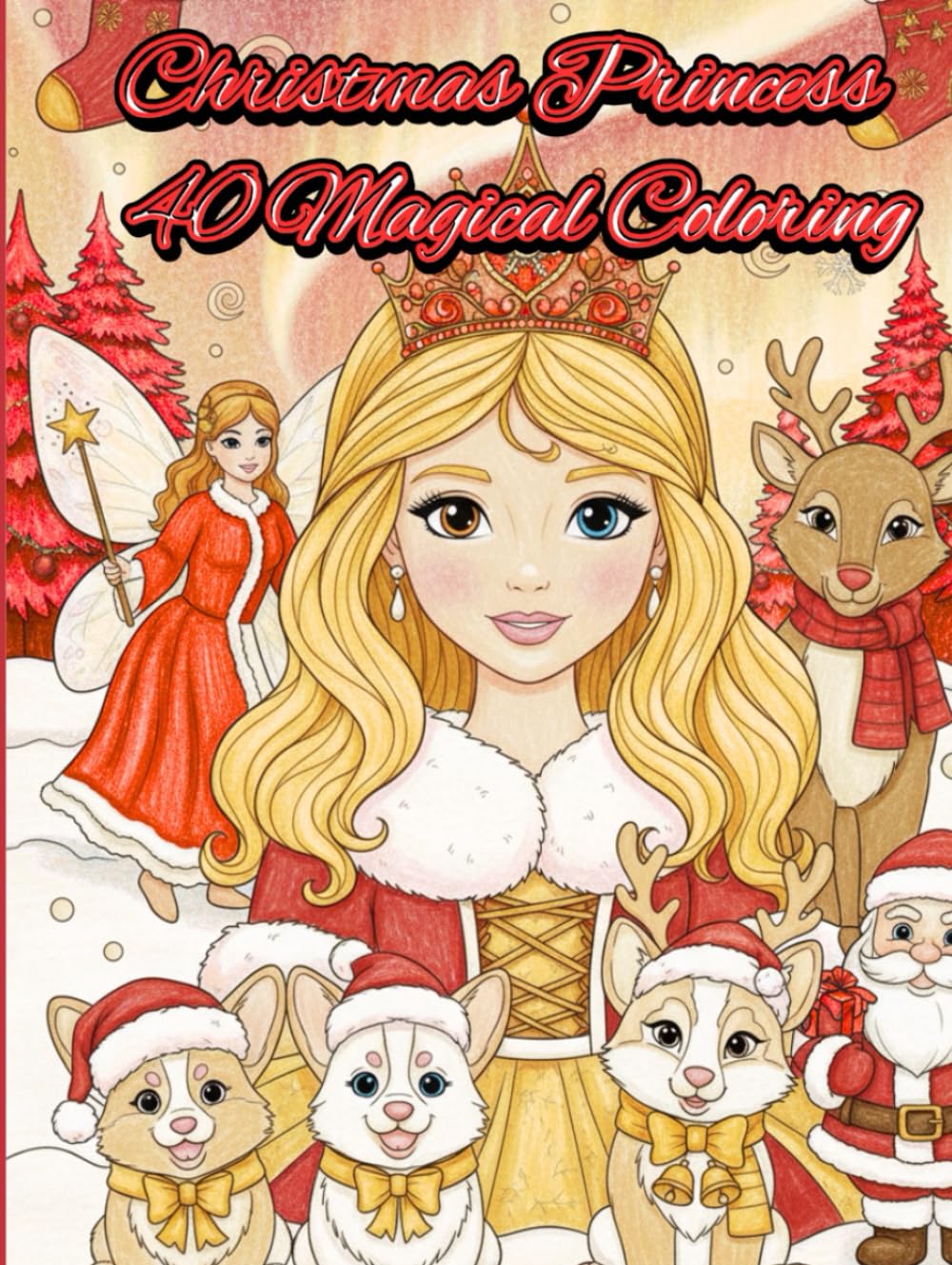 Christmas Princess – 40 Magical Coloring Pages: Featuring Fairies, Reindeer, Santa Claus & Many More Amazing Surprises