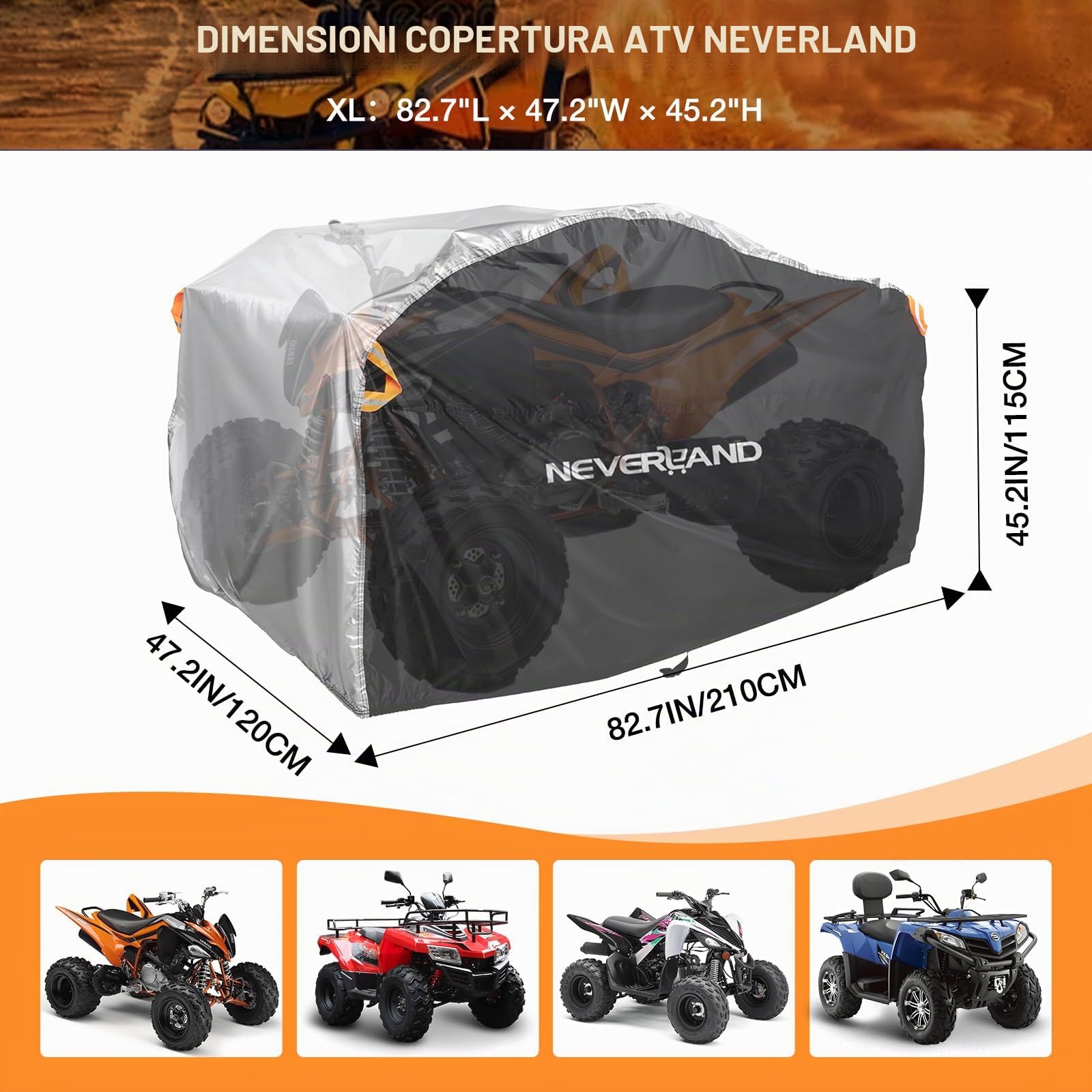 NEVERLAND Copertura impermeabile ATV, resistente agli strappi, 4 ruote, protezione per tutte le condizioni atmosferiche, adatta per la maggior parte delle ATV Quad Bike, 210x120x115cm(XL)