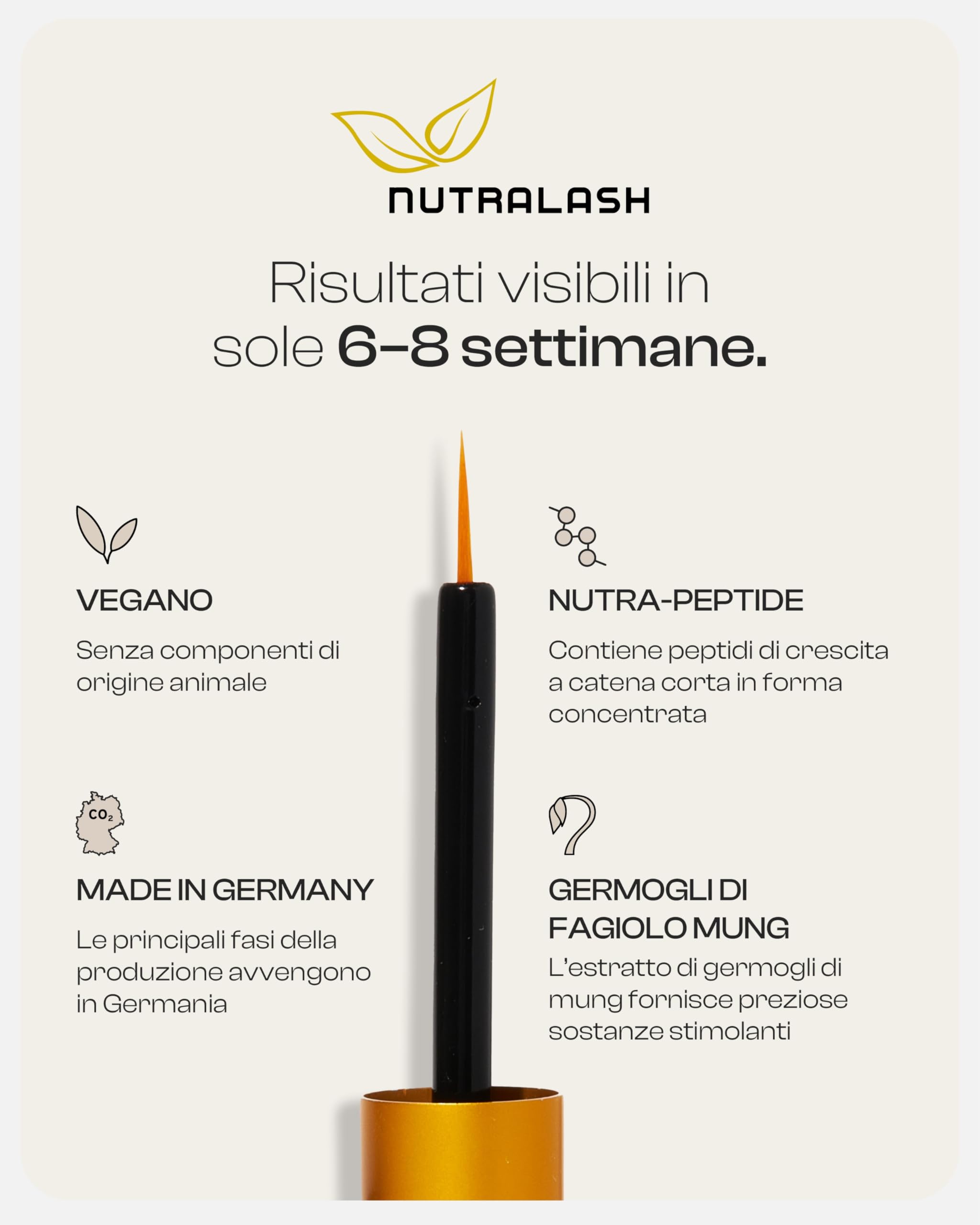 Nuvega Lash - Siero Ciglia e Siero Sopracciglia Vegano per Ciglia Lunghe in Sole 4-6 Settimane I Eyelash Serum Rigenerante I Siero Crescita/Allungamento Ciglia I Prodotto in Germania I 3ml