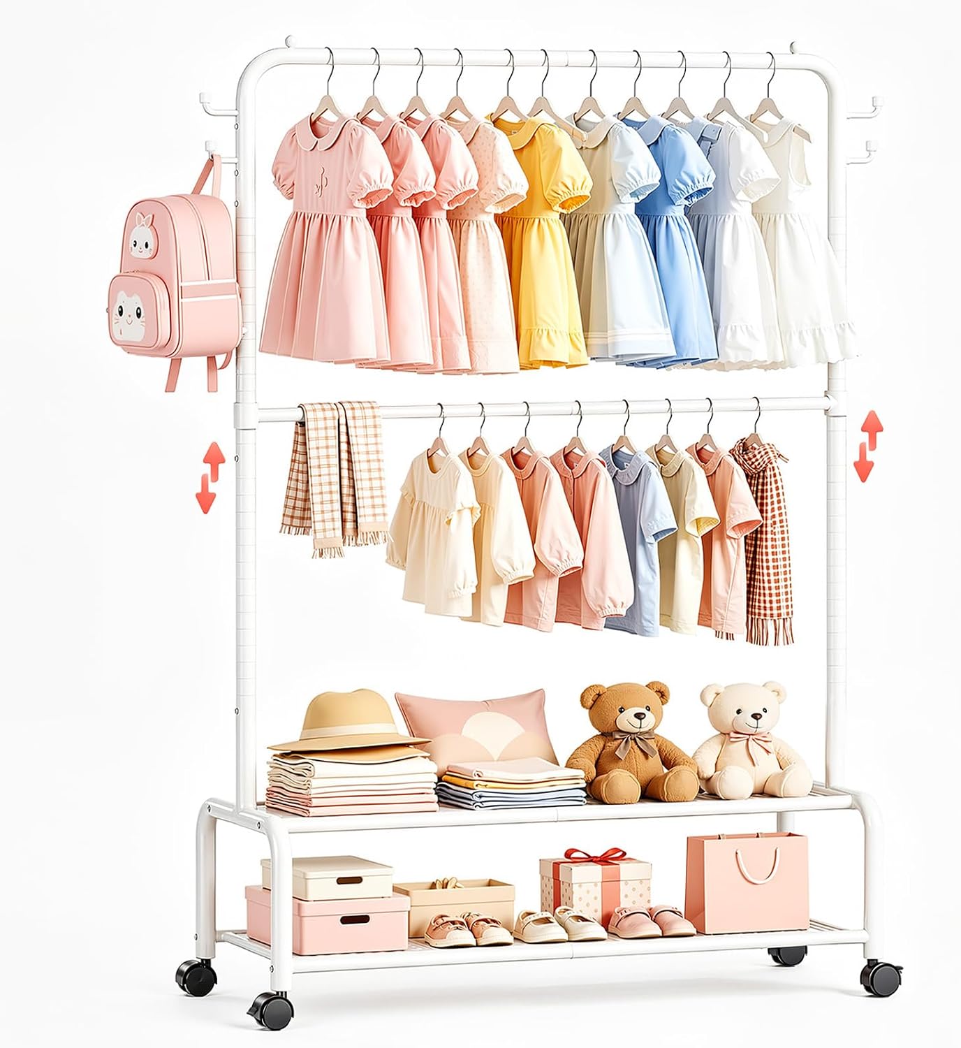 Rolling Kids Clothing Rack: 360° Wheels 2 Lockable for Easy Moving