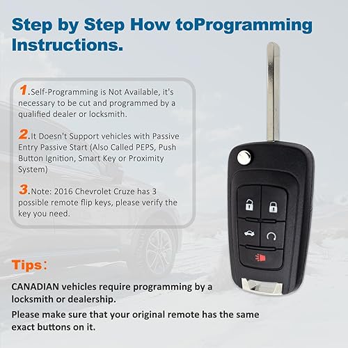 Miniatura 2 de Llavero de repuesto para Chevy Cruze Equinox Camaro Impala Malibu Sonic GMC Terrain Buick Regal Verano Encore Allure Lacrosse 2010-2021 con ID de