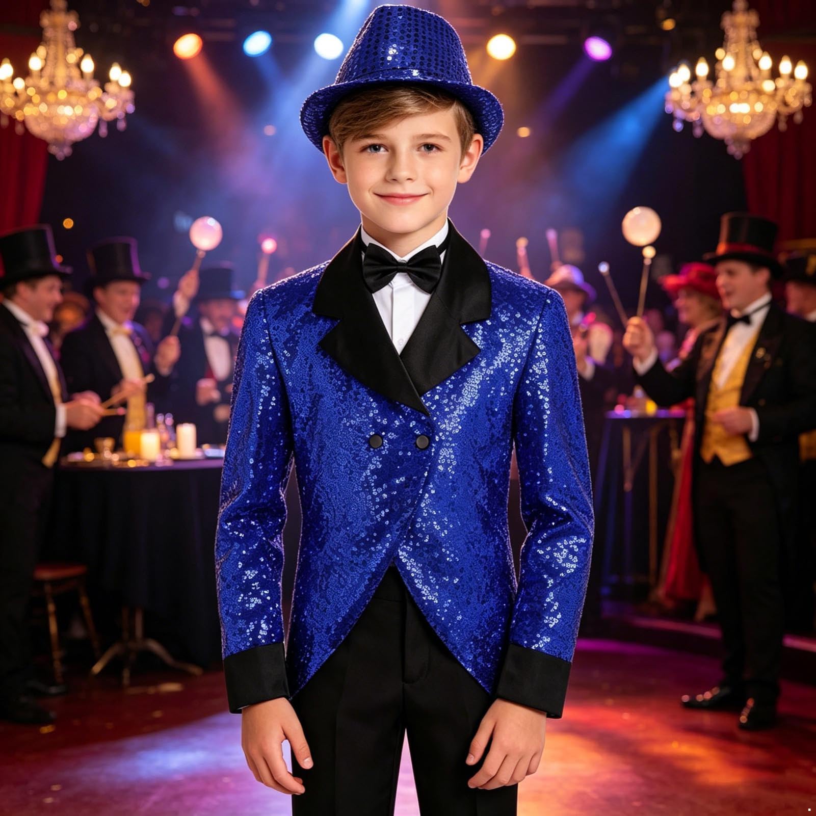 iEFiEL Kinder Smokingsjacke Elegant Jacket Sakko Jungs Festanzug Smoking Jacket Kostümzubehör Fedora-Hut Elegant Sakko Kinderanzug Party