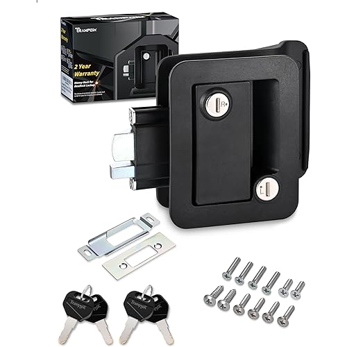 Engineering Plastic Camper Door Lock, RV Door Lock Replacement, Fit 3.65" x 2.95" Hole, for Motorhome,RV Camper,Entrance Front Door, 1 Lock+6 Key Aliked