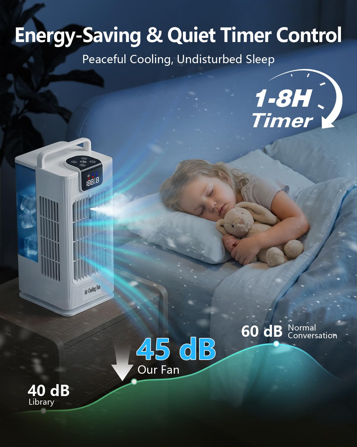 Condizionatore d'aria portatile, condizionatore d'aria personale da 2000 ml, mini condizionatore d'aria, ventola di raffreddamento evaporativo con oscillazione di 120°, 7 modalità di luce RGB, 4