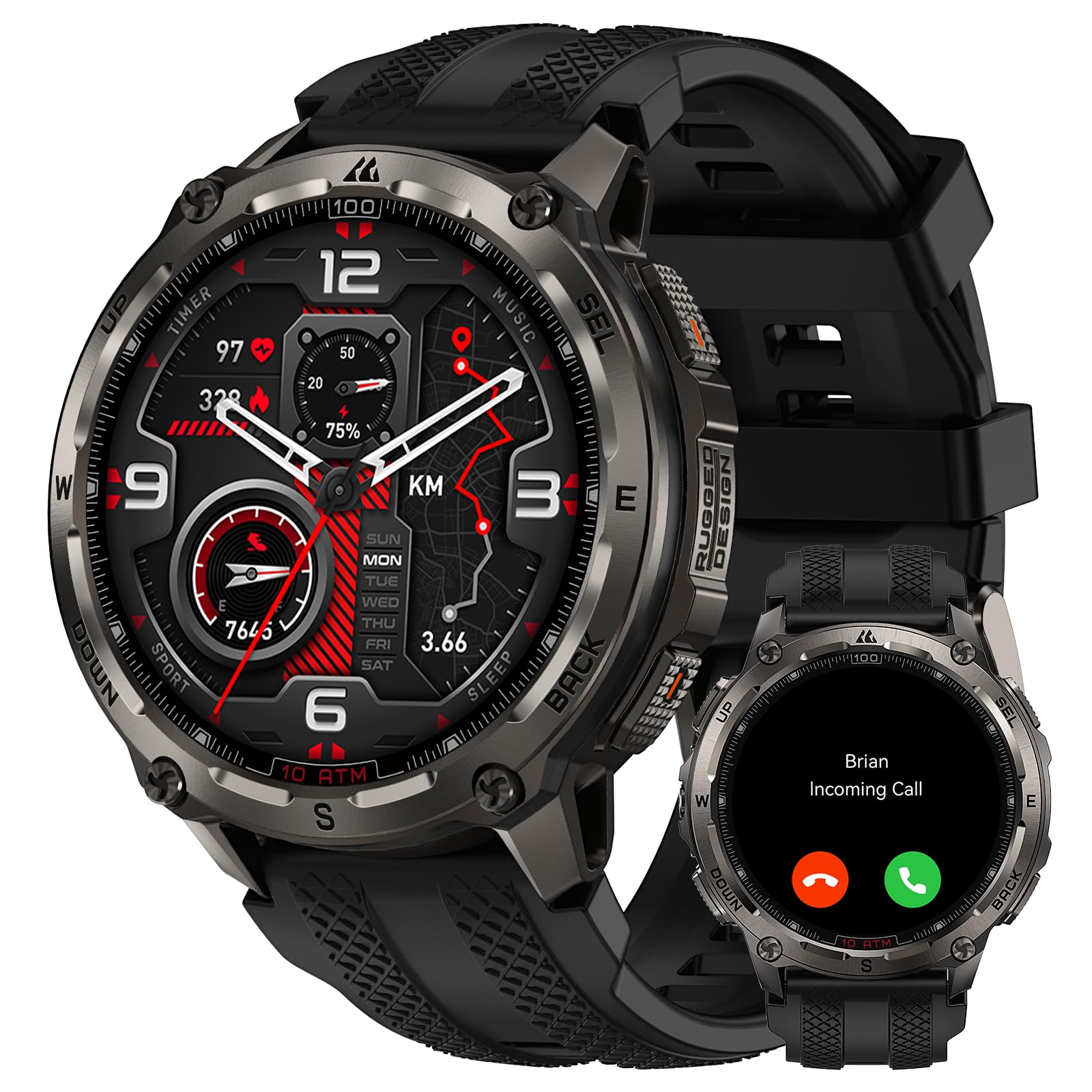 KOSPET Tank T4 Reloj Inteligente Hombre, Smartwatch Militar de Acero Inoxidable con GPS, Mapa Offline y Llamadas Bluetooth, 10 ATM(45m), Monitor de Salud 24/7 Batería de 50 Días 1.43" Android & iOS
