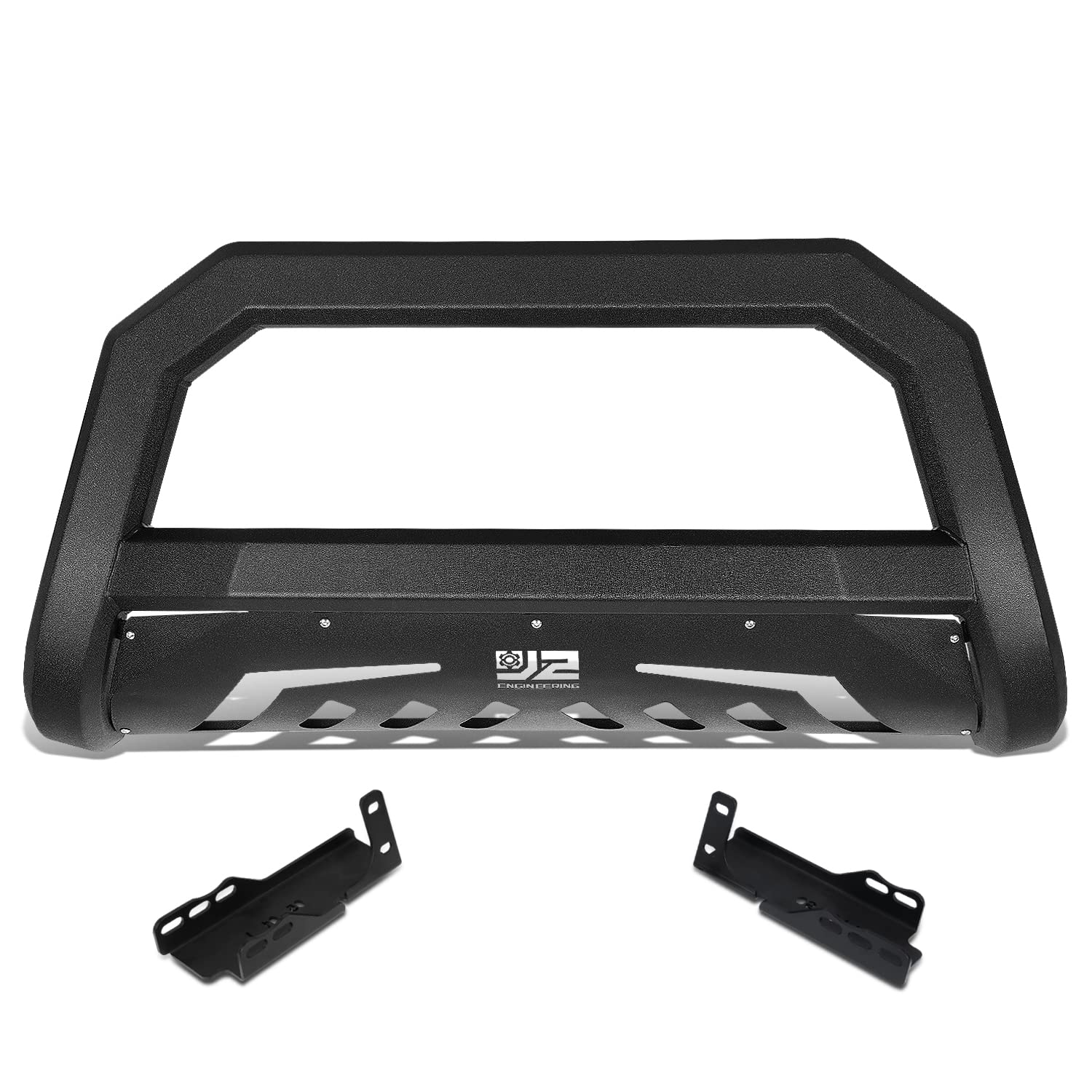 J2 Engineering Front Bumper Bull Bar Guard - Carbon Steel, Black, For 07-19 Silverado/Sierra, 07-14 Escalade, W/ Mounting Brackets
