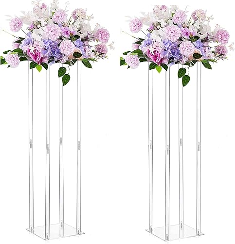 Jarrones acrílicos para centros de mesa de boda para mesas, 2 piezas de 23.6 pulgadas de alto, jarrón geométrico de suelo, soporte de flores de
