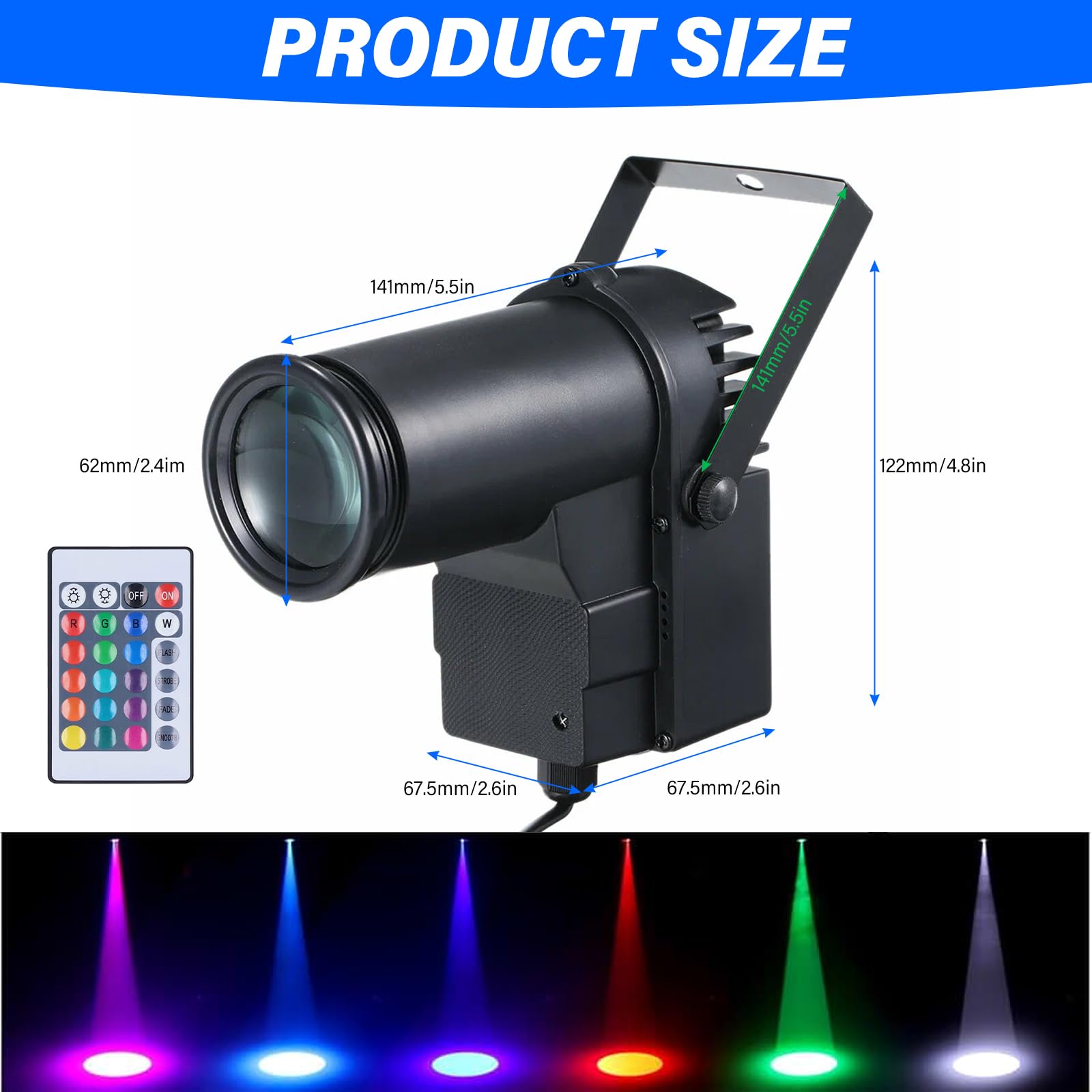Pinspot LED luce 3 in 1 LED Pinspot spot spot spot 15 W RGBW sfera da discoteca con telecomando, mini spot luce da palcoscenico per feste, discoteche, club, bar, matrimonio