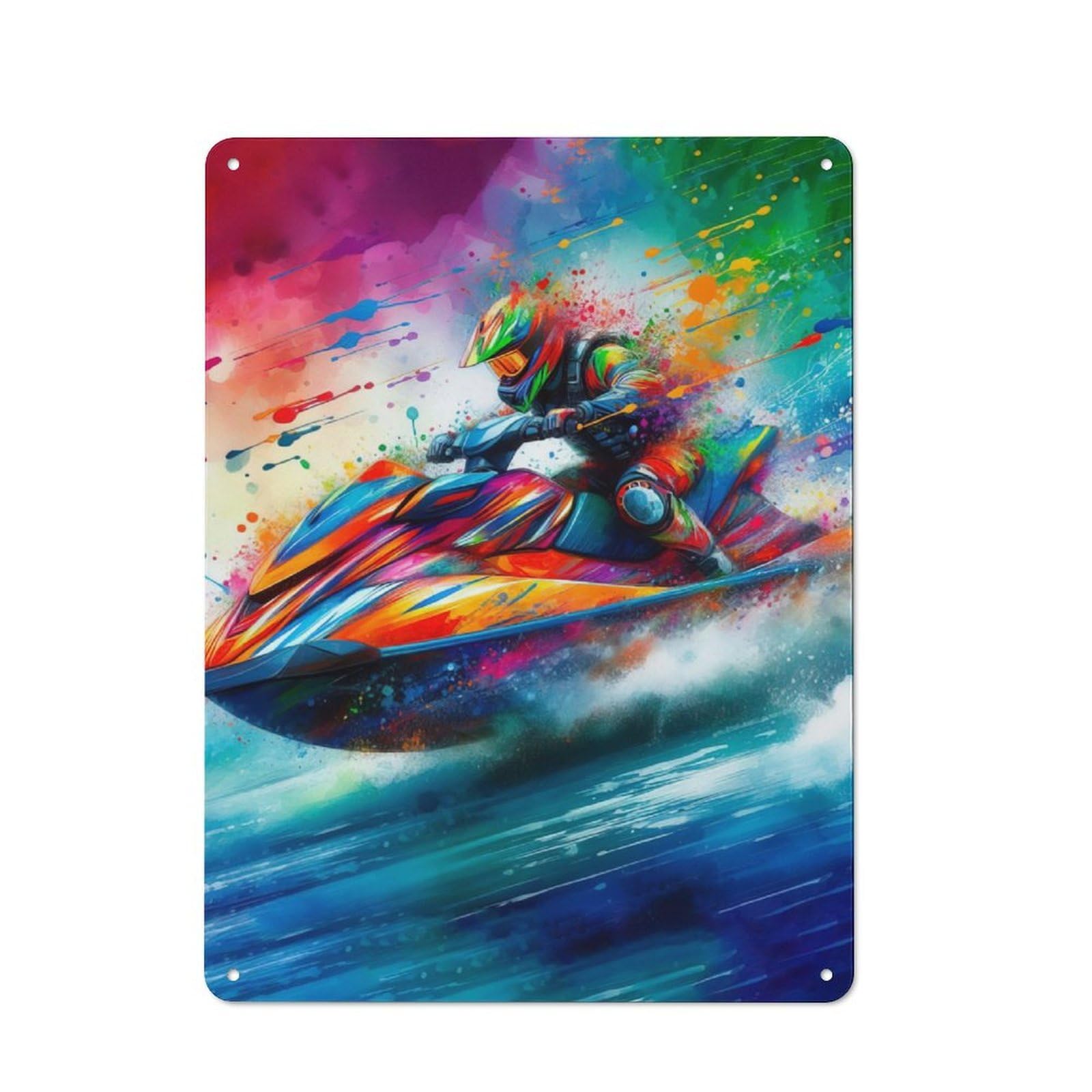 Junmoney Jet Ski Watercolor Art Retro Metal Wall Sign 40X30cm With For Café Or Home Bar, For Cooler-Season Styling In Café And Home Bar