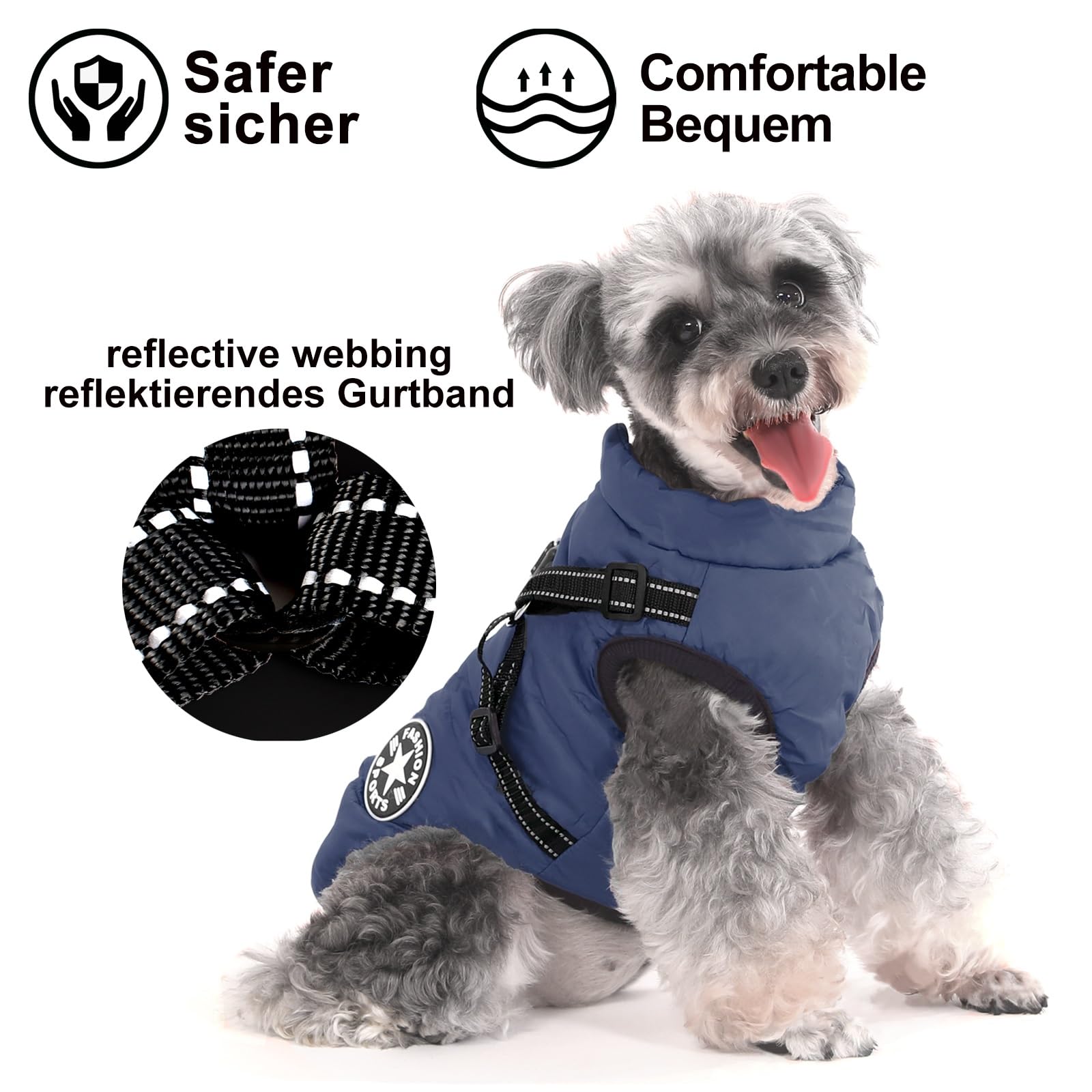 Aywoja Cappotto Cane Invernale, caldo, cappotto per cani con pettorina, impermeabile, lavabile in lavatrice, con strisce riflettenti, resistente anello a D