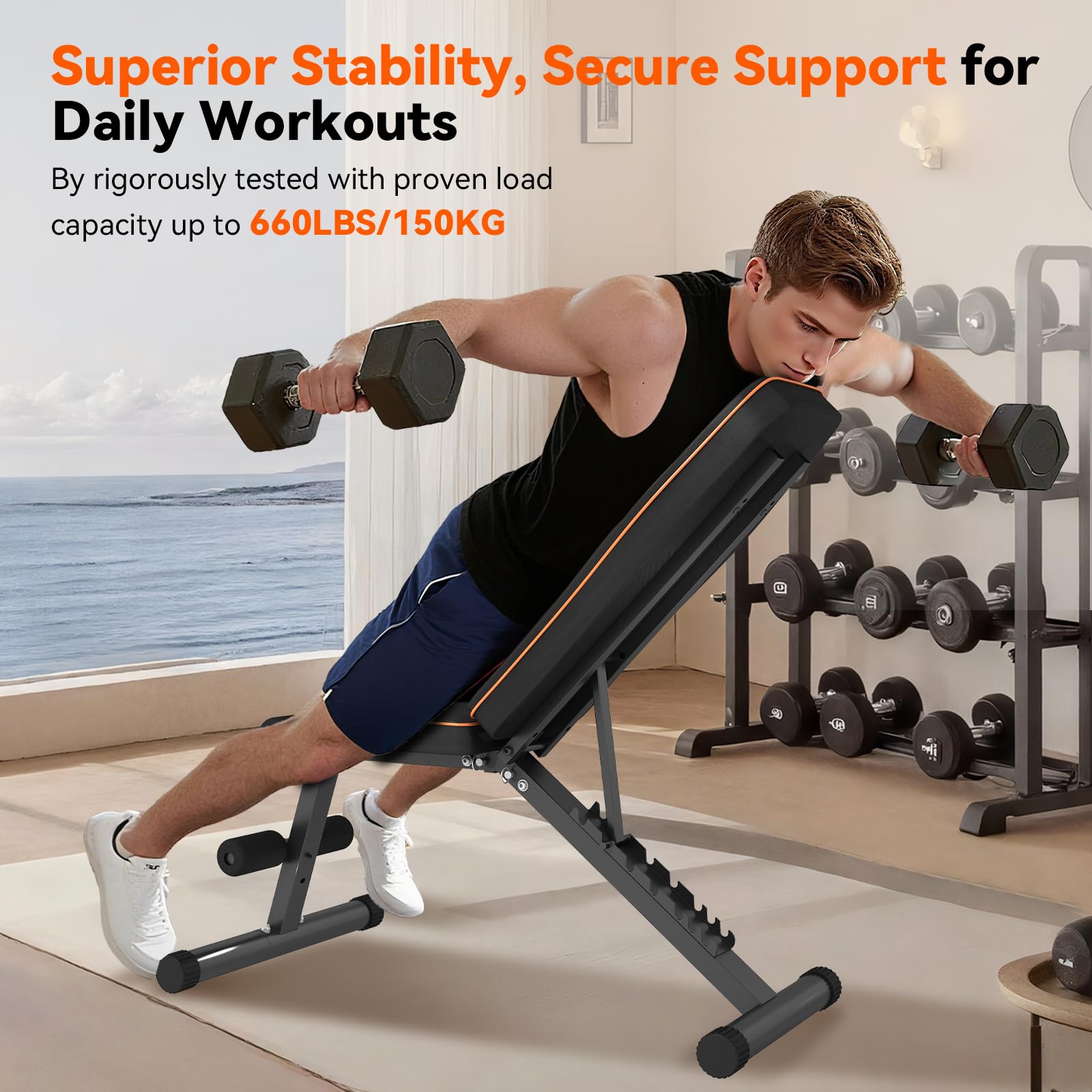 Banco musculación plegable Banco de pesas ajustable con 8 posiciones respaldo ajustable Banco de gimnasio capacidad de peso 300KG