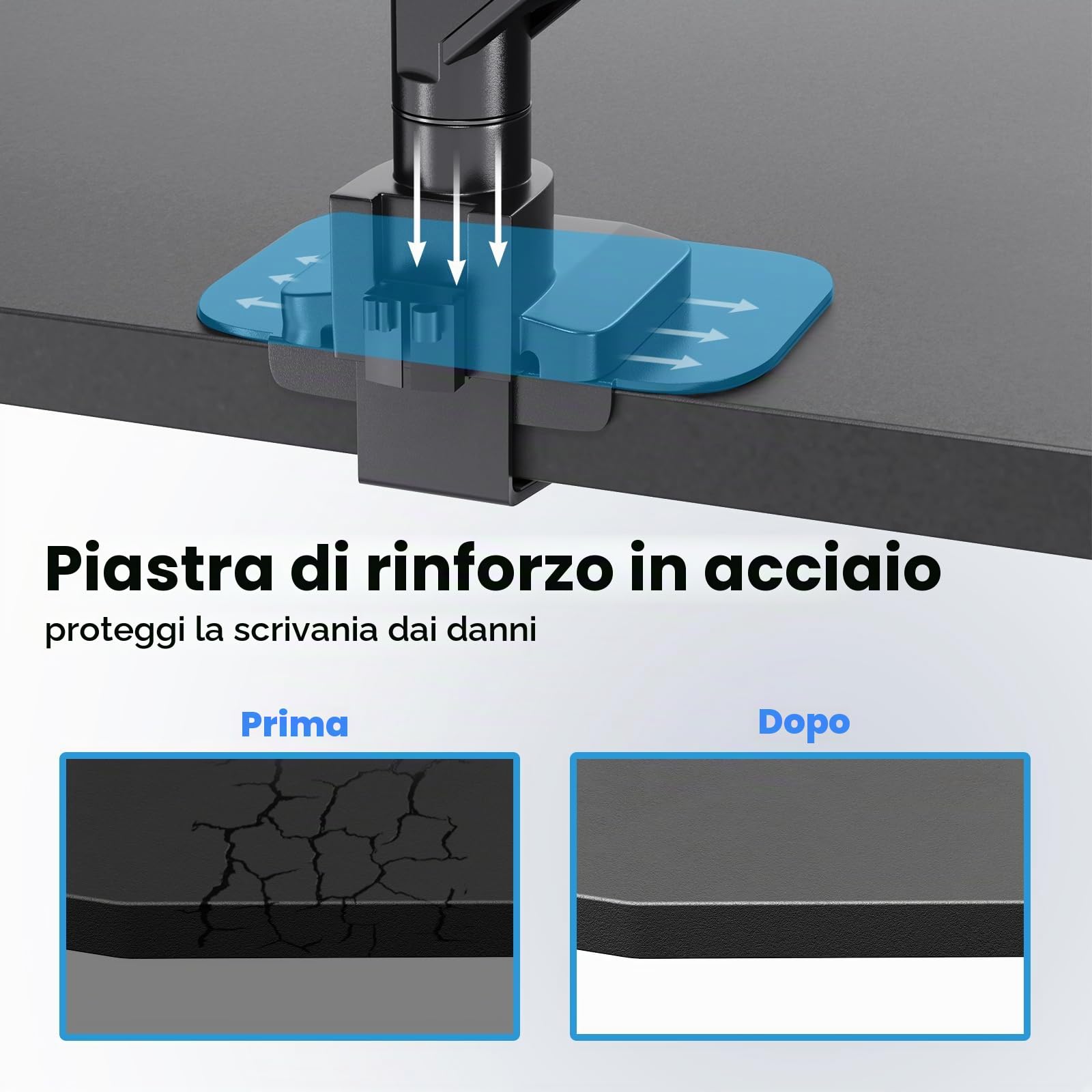 PUTORSEN Braccio Monitor per 17-57 pollici monitor e TV, fino a 27 kg, supporto monitor scrivania in alluminio di qualità superiore con molla a gas, piastra di rinforzo, VESA max fino a 200 x 200mm