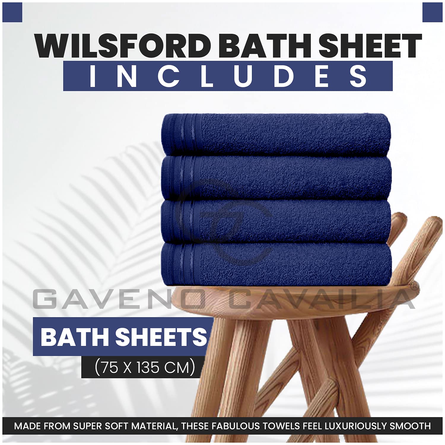 GC GAVENO CAVAILIA Lot de 4 Grandes Serviettes de Bain en Coton égyptien très absorbantes - Bleu Marine - Séchage Rapide - 450 g/m² - Lavables - 75 x 135 cm