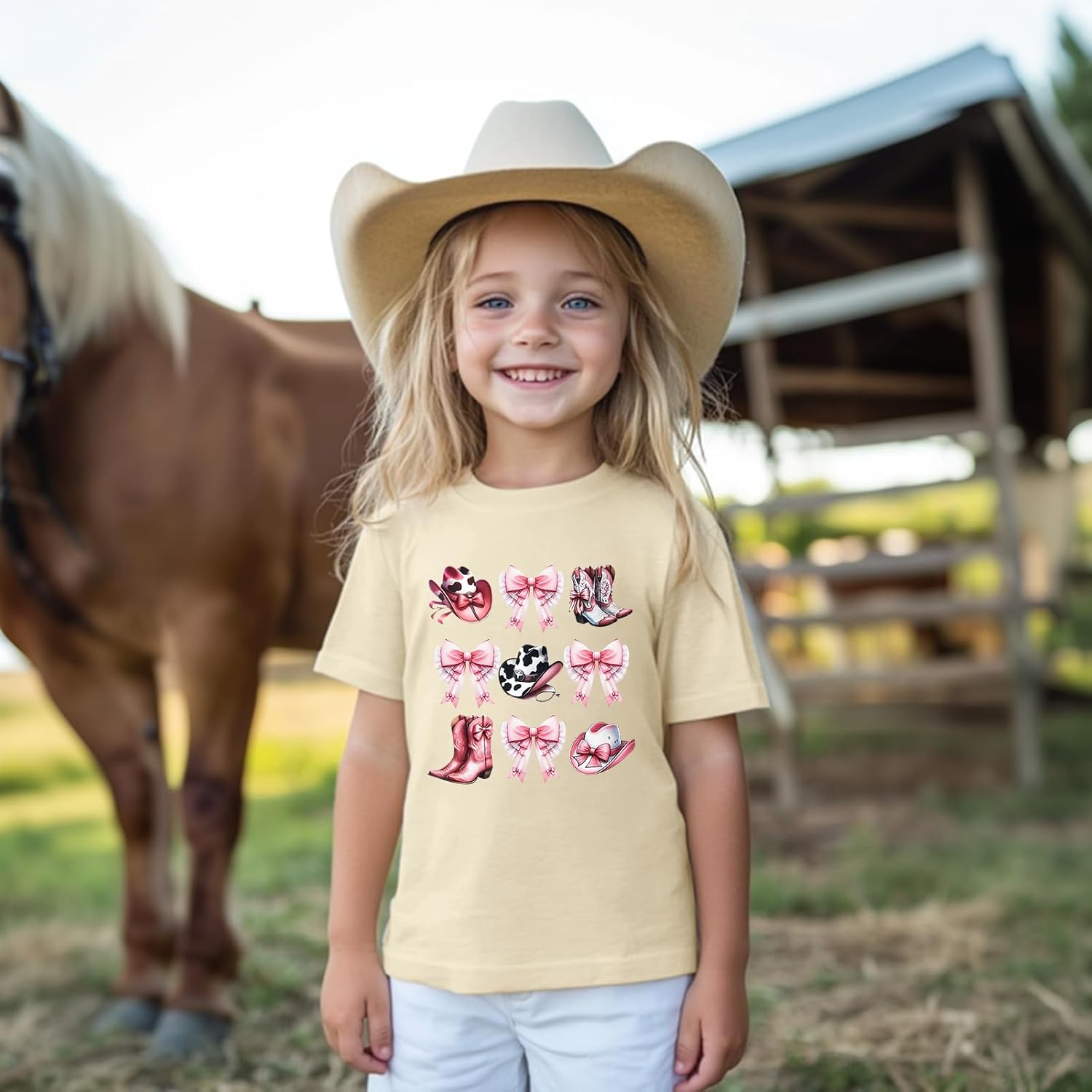 Girls Western Cowgirl Bow Country Shirt Cute Rodeo Cowboy Shirts Kids Graphic Summer Tees Cotton Short Sleeve Tops - Image 3
