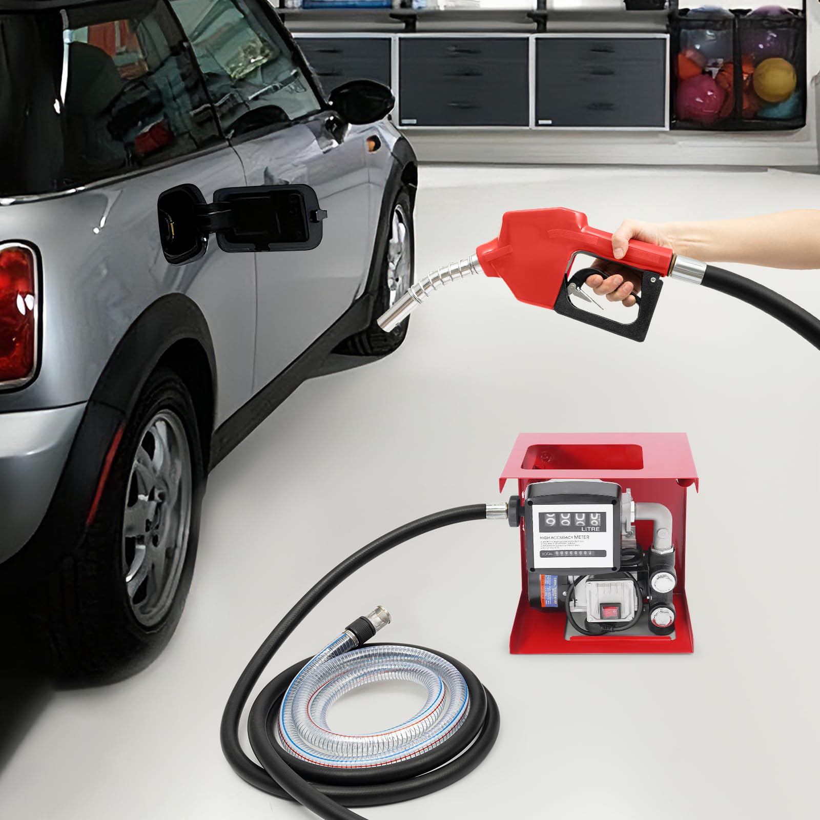 Pompa diesel autoadescante da 550 W, 60 l/min, 220 V, pompa olio professionale con misuratore di flusso, pistola di erogazione e tubo per officina, agricoltura