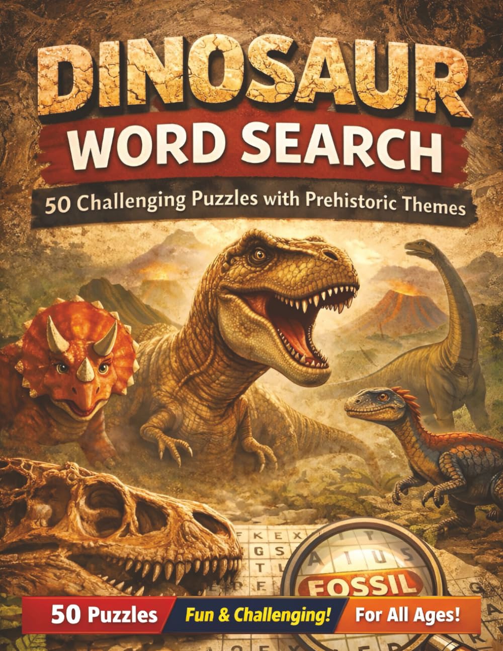 Dinosaur Word Search: Word Searches with Easy to Read Large Print about Dinosaurs including paleontology, Mesozoic era, fossils, prehistory themes and ... Gift for Vacations, Holidays, Free Times
