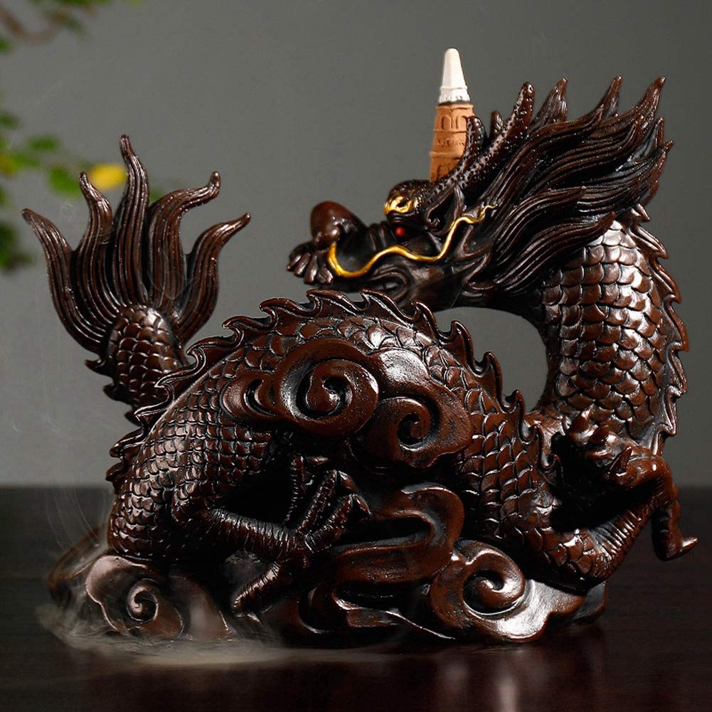 Fdit Portaincenso, Forma distintiva del Drago Bruciatore di incenso in Ceramica riflusso Cascata Aromaterapia Ornamento Decorazioni per la casa (7,9 x 6,7 Pollici)