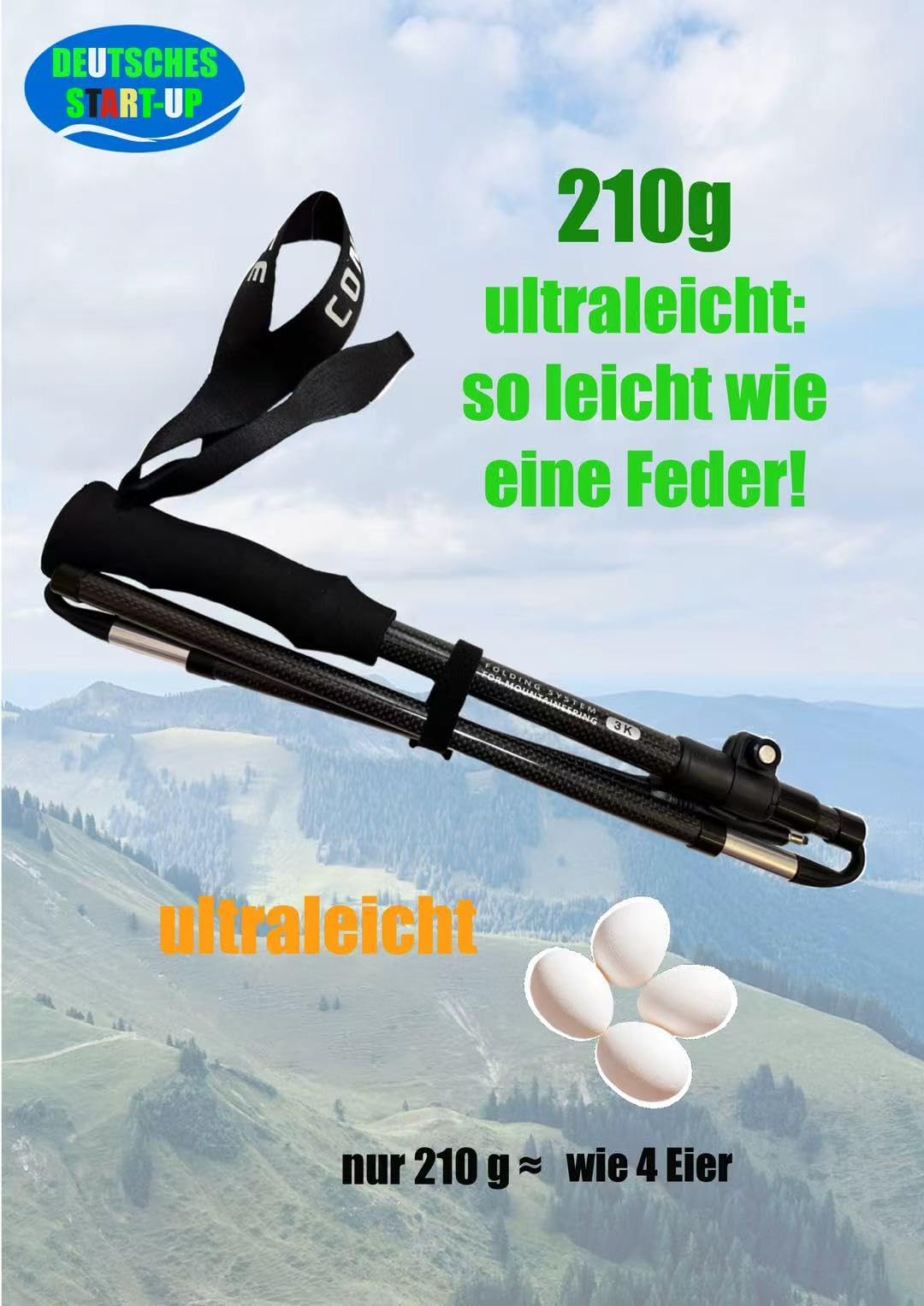 Ultralight Carbon Trekkingstöcke Profi-Set | Nur 210g, Höhenverstellbar für Wanderen & Nordic Walking | Inkl. Trekking-Ausrüstung
