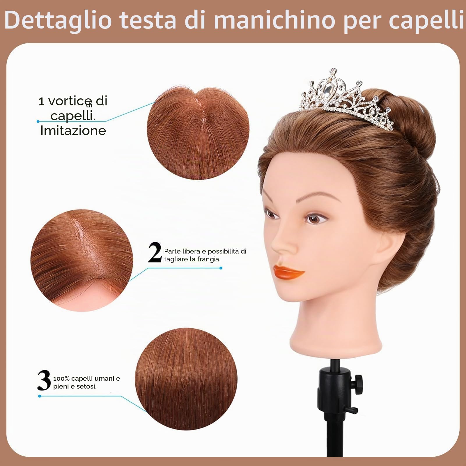 TopDirect 18" 100% veri capelli Testina Parrucchiere Testa Studio Parrucchiere Manichino Cosmetologia Formazione Parrucchiere Pratica Modello Capelli con Morsetto + Acconciature per Capelli