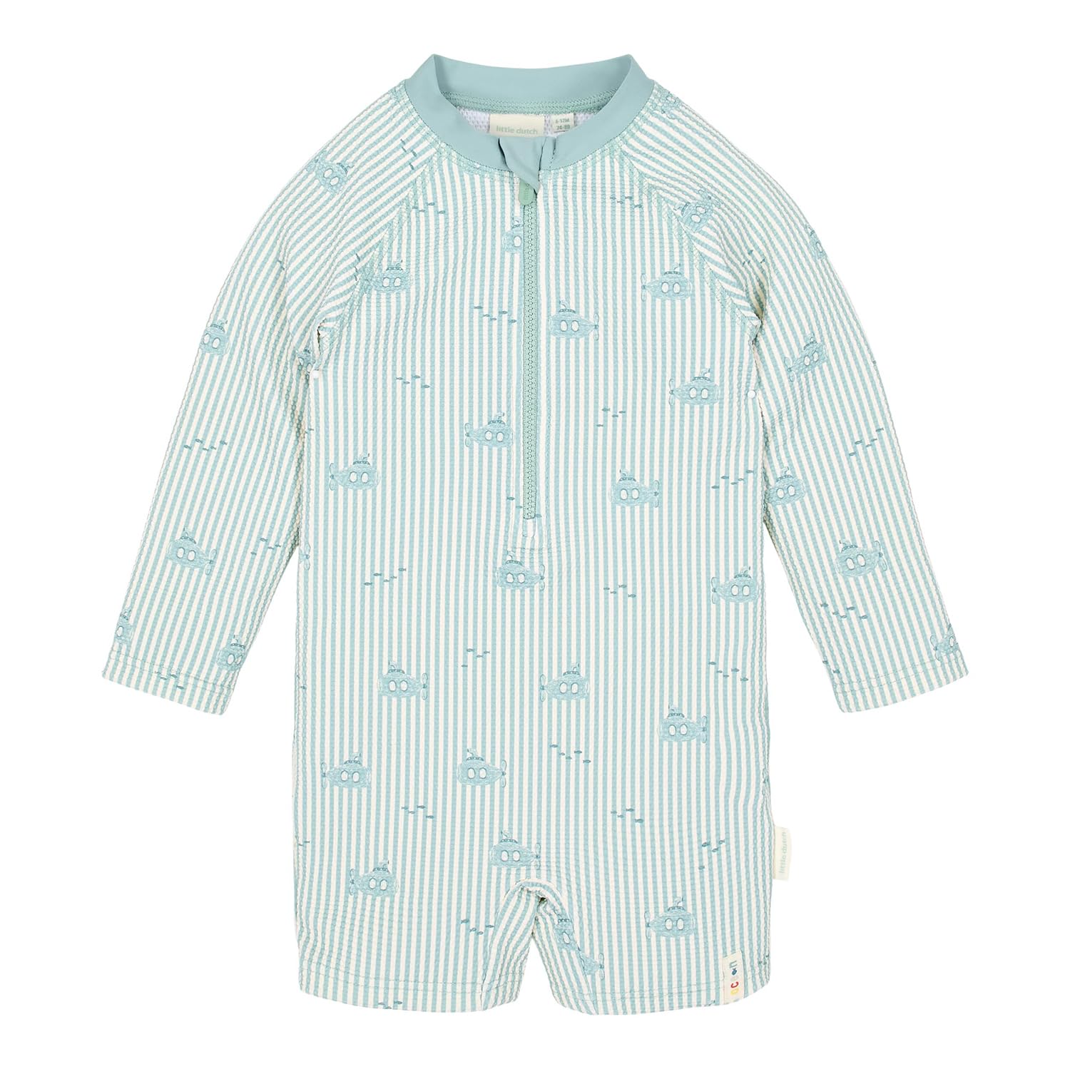 Little Dutch Kinder Schwimmanzug Badeanzug Langarm - mit Reißverschluss und Streifen - für Jungen - Ocean Adventure - grün/weiß (Gr. 86/92)