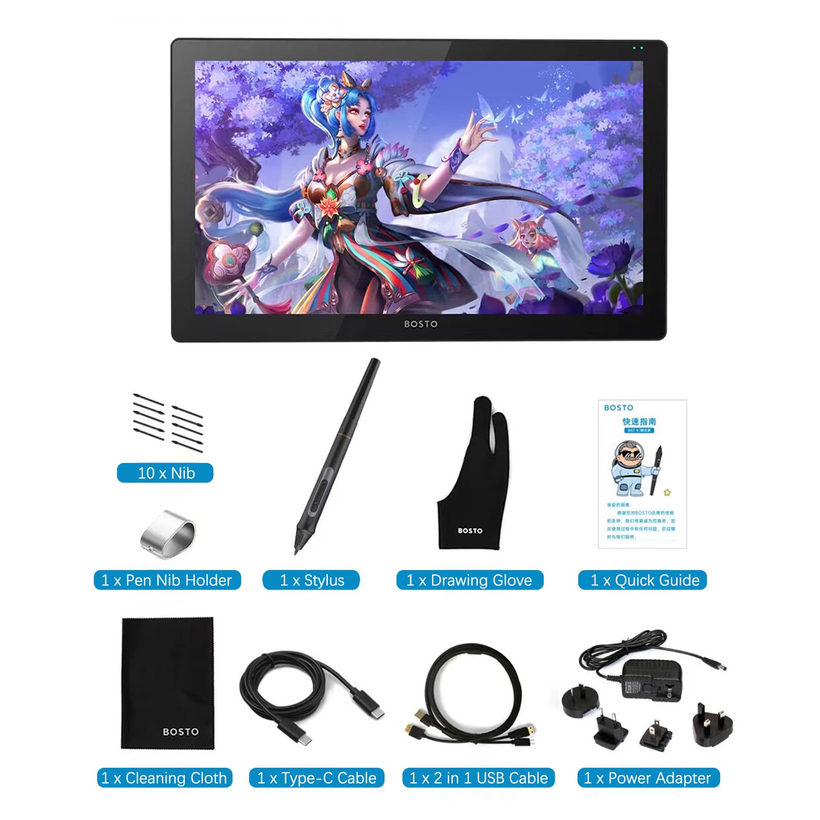 Cocoarm Tavoletta Grafica BOSTO X7 con Schermo Tavoletta Grafica IPS da 21,5 Pollici H 8192 Pressione 120 SRGB 8 Tasti di Scelta Rapida per l'insegnamento Online del Design Artistico Digitale