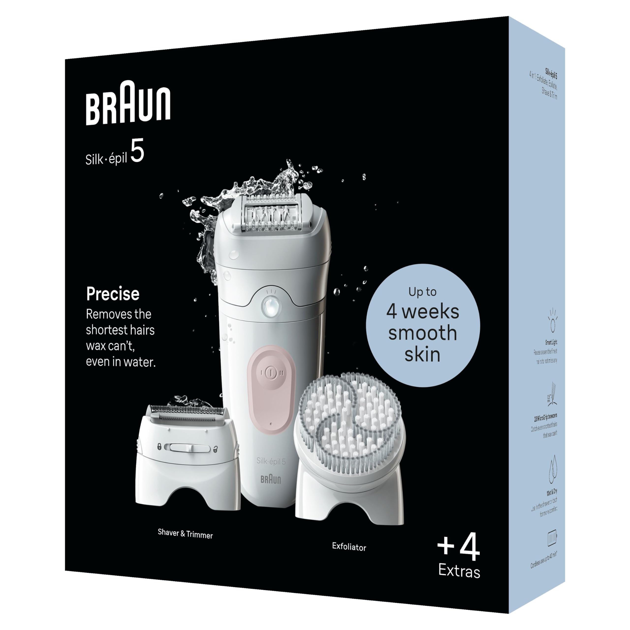 Braun Silk-épil 5- Epilatore Elettrico Donna Per Una Epilazione Semplice, Wet & Dry, Pelle Liscia a Lungo, Con Testine Per Rasoio Elettrico Donna, Idea Regalo, 5-060, Bianco/Rosa