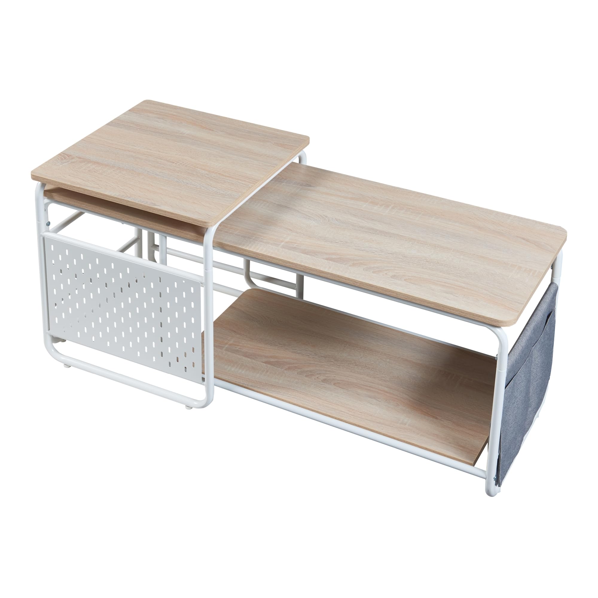 [en.casa] Set 2 in 1 Mobile TV e Tavolino Basso Stand TV e Centri Multimediali a 2 Ripiani 46,5 x 110 x 40 cm e Tavolino Basso Sovrapponibile 52 x 46 x 46 cm Bianco/Effetto Rovere