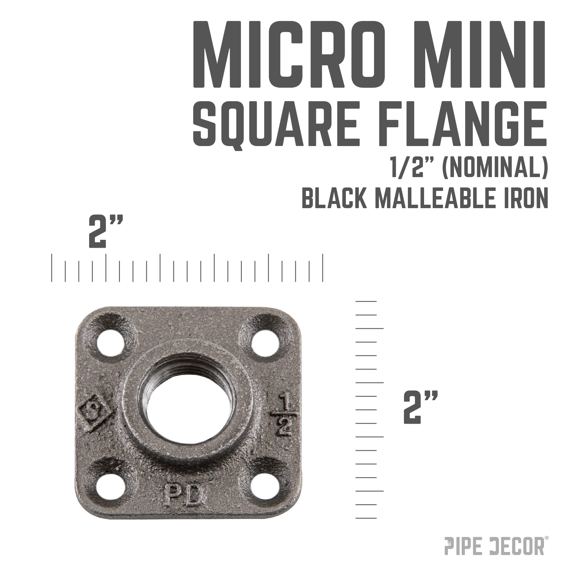 PIPE DECOR Brida de piso micro cuadrado de hierro negro de 1/2 pulgada (paquete de 8)
