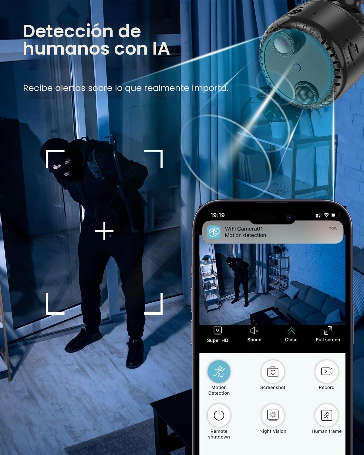 VIDCASTIVE Mini cámara oculta espía 4K inalámbrica WiFi pequeña cámara de niñera portátil interior secreta minúscula cámaras de seguridad de video con 100 días de duración de la batería en espera,
