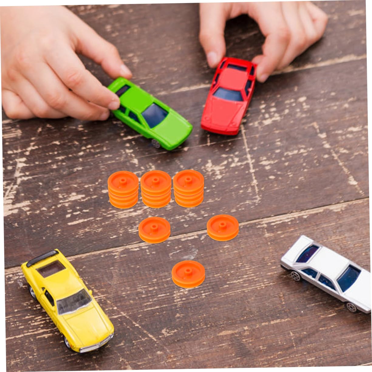 PRETYZOOM 50 Pièces Poulie En Plastique Poulie Poulie Mini-poulie Poulie De Corde Poulie Miniature Roues De Bricolage Poulie Pour Voiture Rc Roues Artisanales Jeu De Poulie Orange