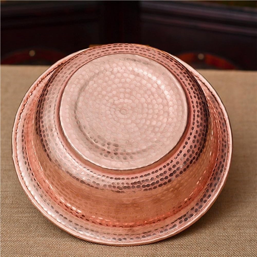 Bacinella in Rame Puro Martellato a Mano, Ciotole Portatili per Pedicure e Foot Spa, Design con Bordo Curvo per Matrimoni, Campeggio, Lavaggio Viso e Piedi(Copper,38cm)