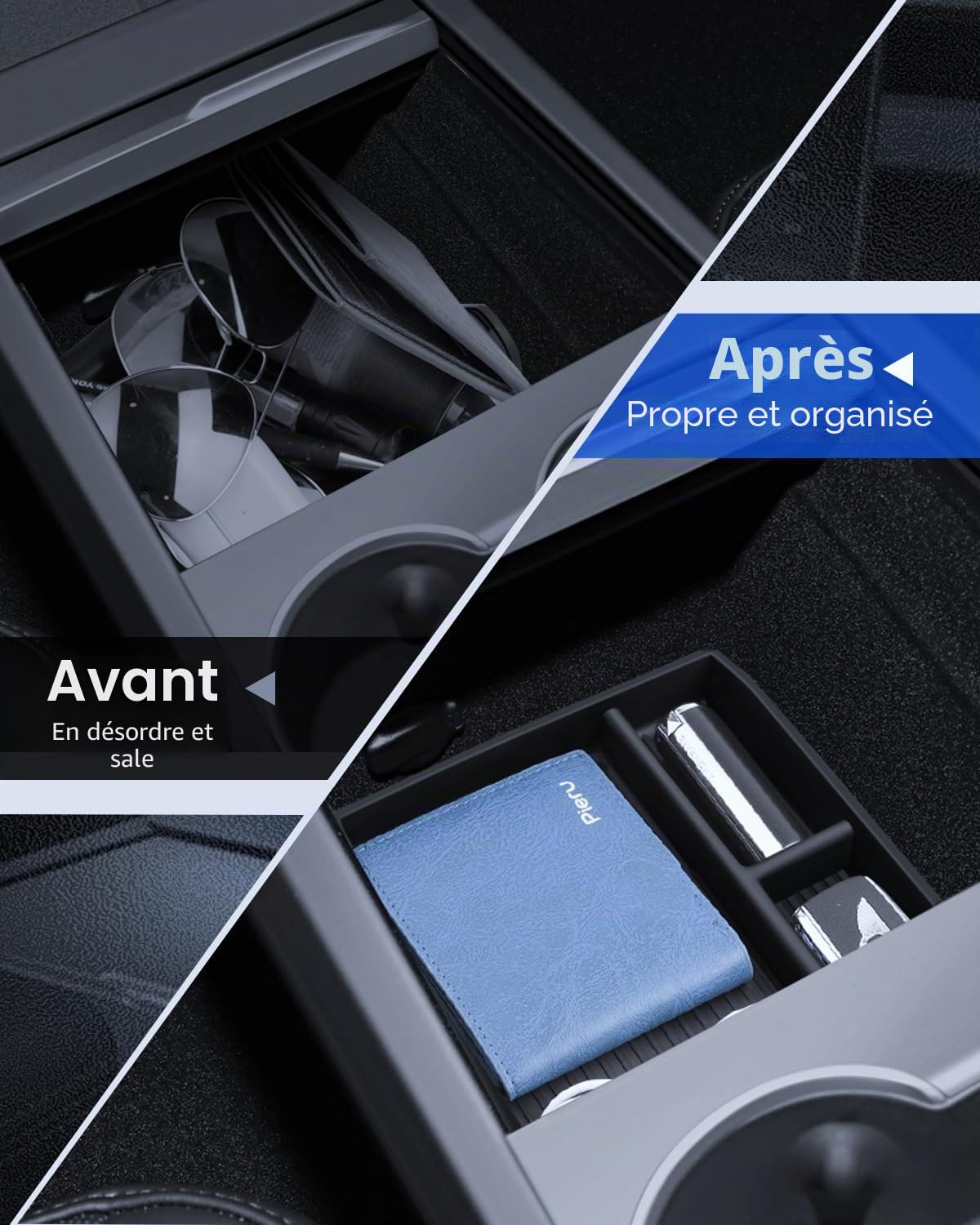 5 Pcs Accessoires pour Tesla Model 3 2024-2026 Organisateur de Console Centrale, Plateau en Silicone, Boîte de Rangement pour Accoudoir, Boîte Cachée et Porte-Gobelet