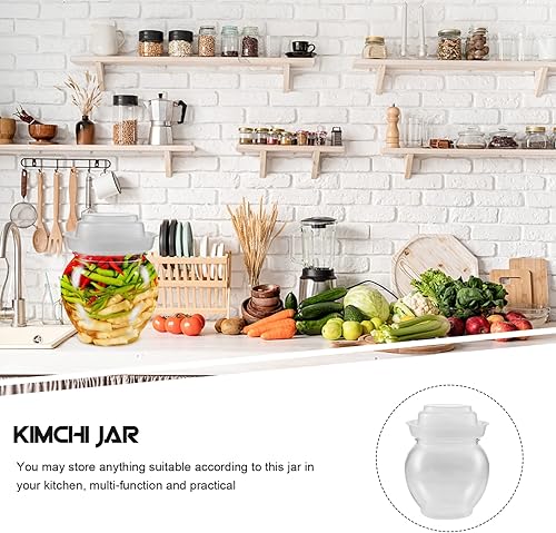 Miniatura 8 de Angoily Tarro de decapado Fermentación Contenedor de pepinillo de plástico Crock con sello de agua Tapa Airlock para elaborar decapado Kimchi