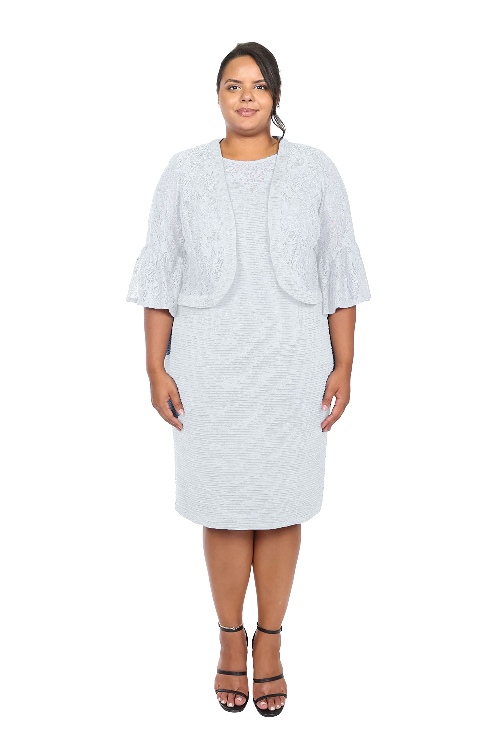 Maya BrookeWomen's Plus Size Lace Jacket and Solid Dress