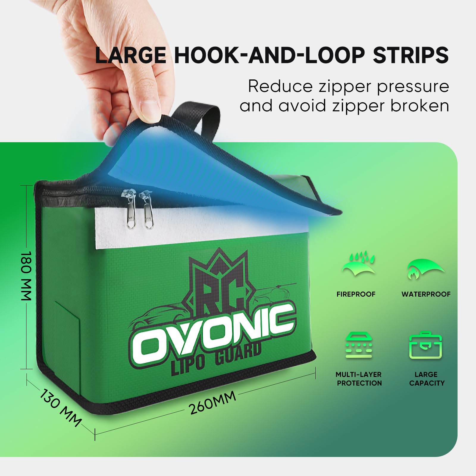 OVONIC Lipo Safe Bag Ognioodporna torba do przechowywania baterii Lipo o dużej pojemności do ładowania i przechowywania