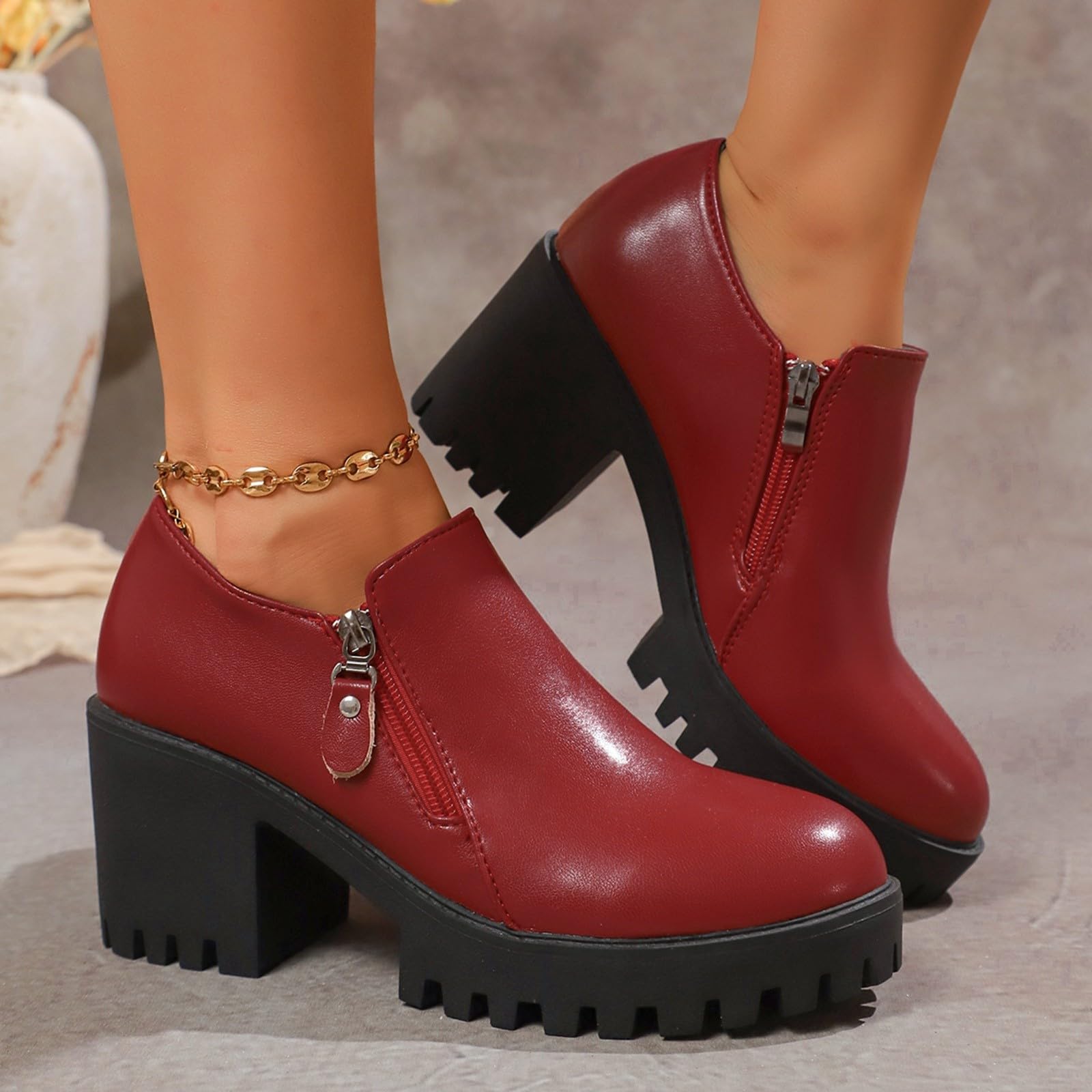 Botas de Vestir Rujer Botines de Plataforma con tacón Grueso, Botines Media Pantorrilla, Zapatos Invierno Informales a la Moda, cómodos y con Suela Duradera.