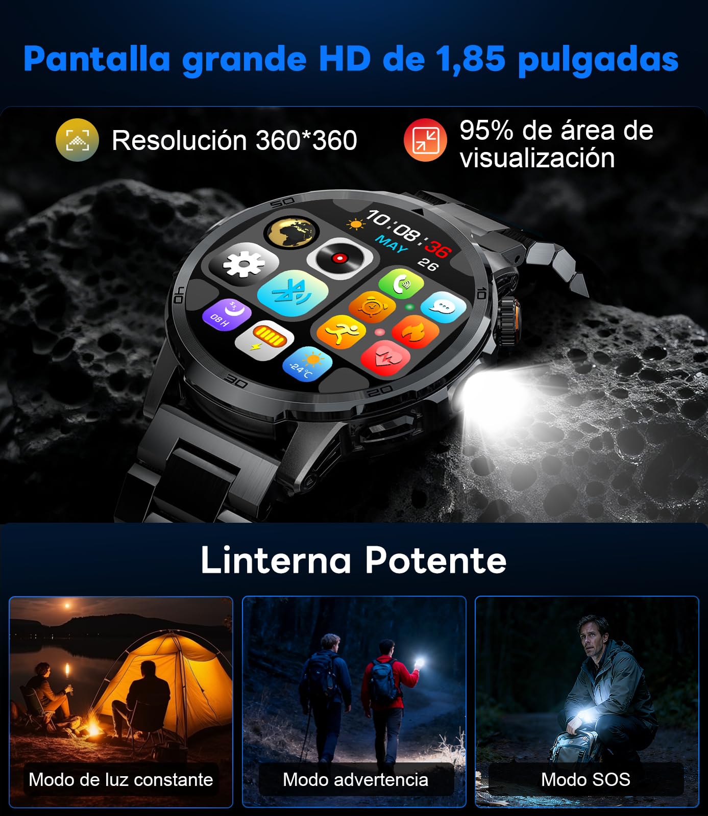 FEELNEVER Reloj Inteligente Hombre,1.85" HD Smartwatch Hombre con Llamadas,Pulsómetro SpO2, Monitor Sueño, Podómetro,Batería de 1000 mAh, 110+ Modos Deportivos iOS Android,Negro