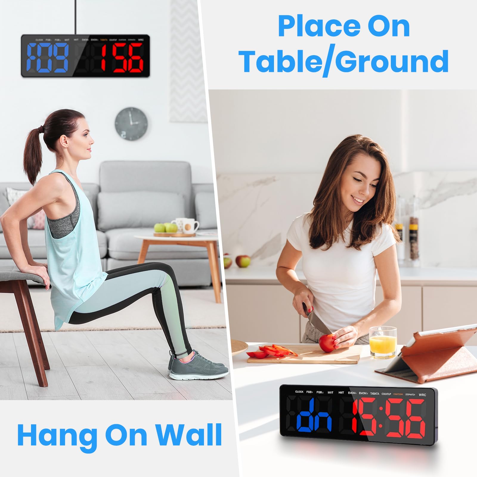 Temporizador Multifunción para Gimnasio- 13" Gran Reloj Pared Digital LED con Cronómetro Countdown/Up, Brillo/Volumen Ajustable,Control Remoto,Modos HIIT/Tabata/FGB/EMOM/MMA para Casa Garaje