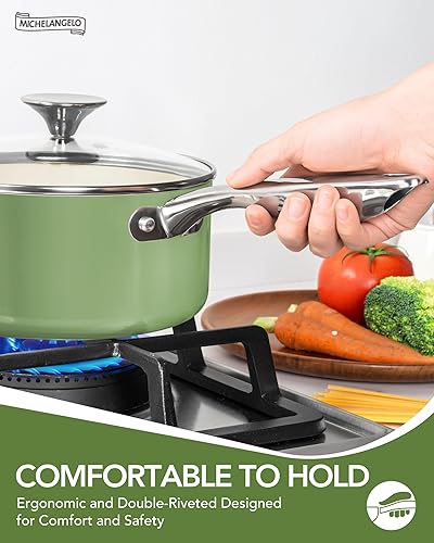 Miniatura 4 de MICHELANGELO Juego de ollas y sartenes, juego de utensilios de cocina de cerámica antiadherente, juego de cocina saludable de 8 piezas, no tóxico,
