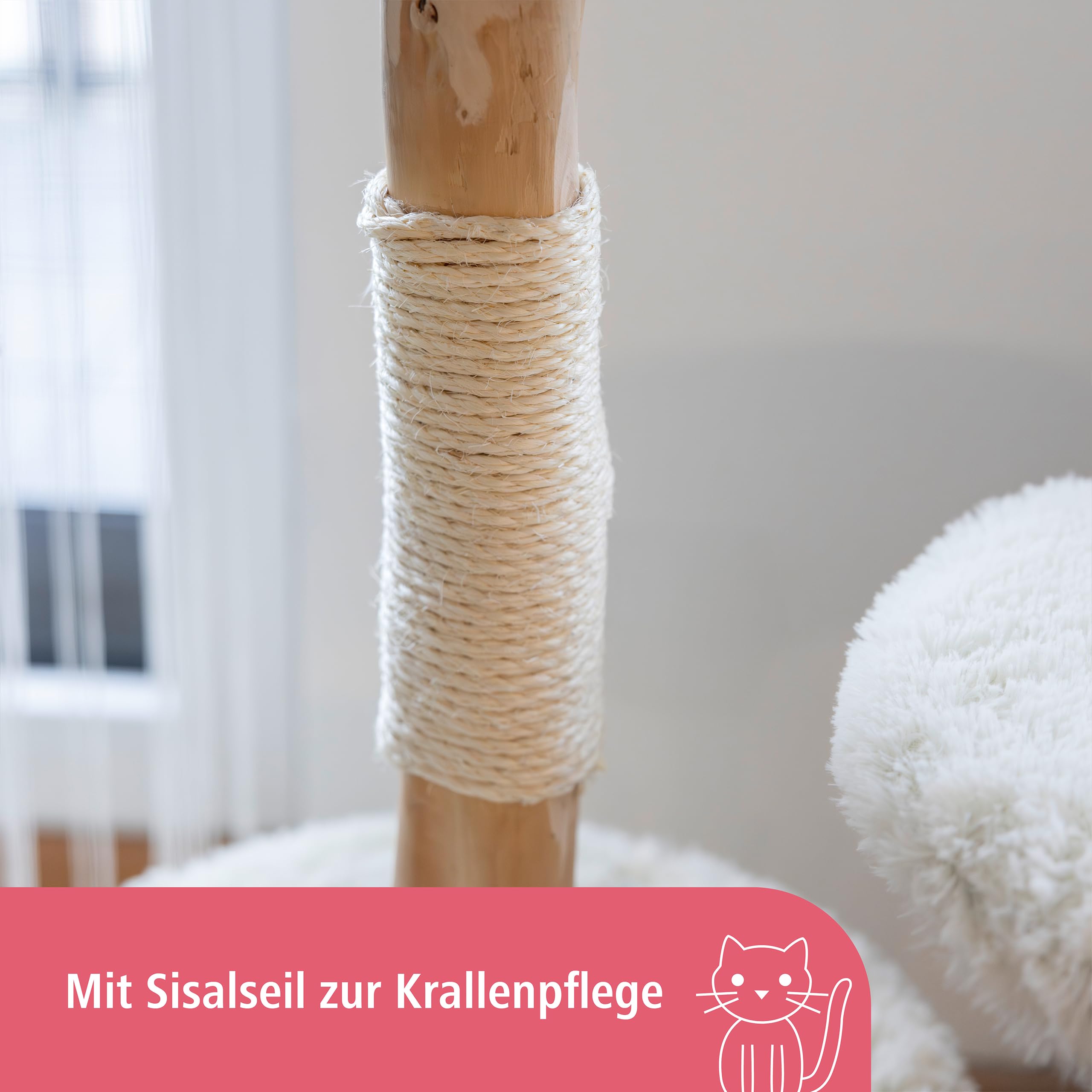 Kerbl Pet Kratzbaum Lucia | Weiß, 90 cm hoch, kompakter Katzenkratzbaum aus Holz mit Kratzbrett für Krallenpflege und Beschäftigung