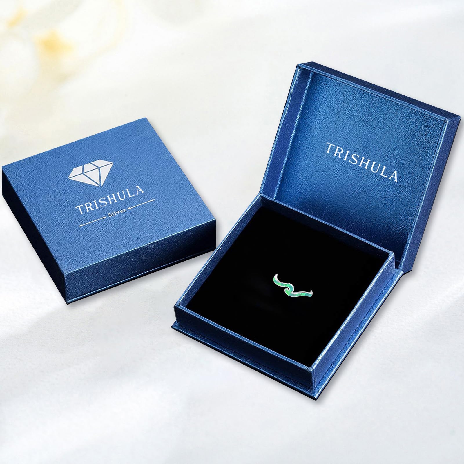 TRISHULA Damenringe 925 Sterlingsilber Verstellbarer Opal Ring mit Opal und Wellen Design Ozean Schmuck Geschenk für Damen und Herren Naturliebhaber
