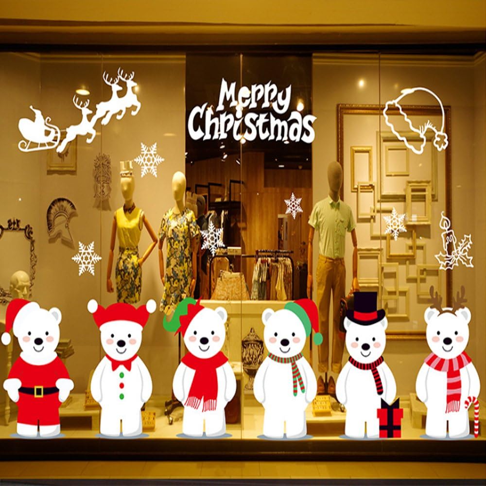 Merry Christmas Stickers Gel Window Clings for Glass Windows Decals Wall Stickers Removable