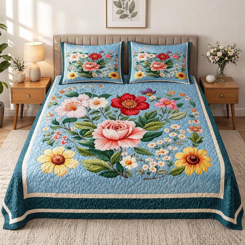 innovative edge Double Bedsheet King Size (90x100 Inch) with 2 Pillow Covers | 300 TC Microfiber Soft Bedsheet | Light Blue Floral Printed Flat Bedsheet for Double Bed