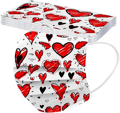 10 mascarillas faciales de San Valentín para mujer desechables para el día de San Valentín día festivo adultos corazón rojo no tejido cubierta de