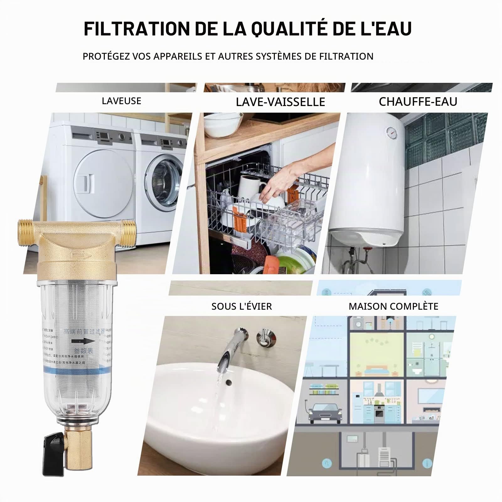 Préfiltre à eau, Filtre à Eau à Sédiments Spin Down, Filtre à Eau Robinet Réutilisable pour Filtre à Sédiment Spin-Down pour Tuyau d'eau de Puits Filtre à Sédiments(3/4" External Thread)