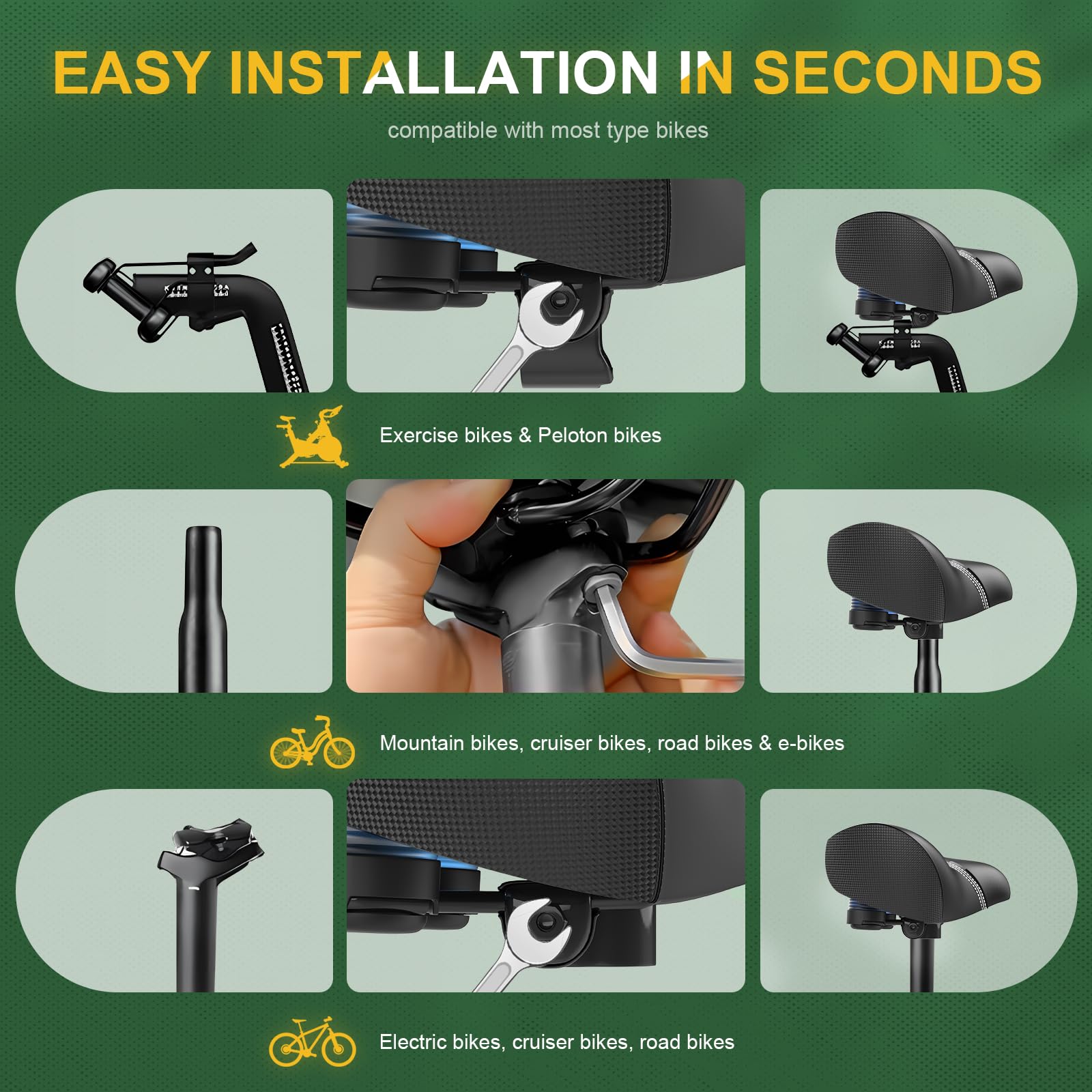 Cojín de asiento de bicicleta de gran tamaño sin nariz, cómodo asiento de bicicleta para hombres y mujeres, sillín de bicicleta extra ancho compatible con Peloton, bicicleta eléctrica