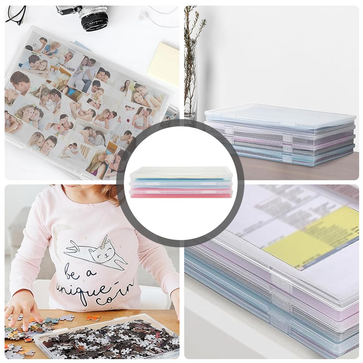WANDGU Aufbewahrungsbox A4 – 4er Set, Transparent, Stapelbar – 30,5 X 22,3 X 2,2 Cm – Für Dokumente, Briefe, Zeitschriften – Büro-Organizer