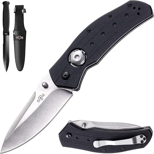 Paquete de 2 artículos cuchillo para hombre con vaina, cuchillos tácticos negros, cuchillo de hoja fija Knofe Cool Hunting con hoja dentada,