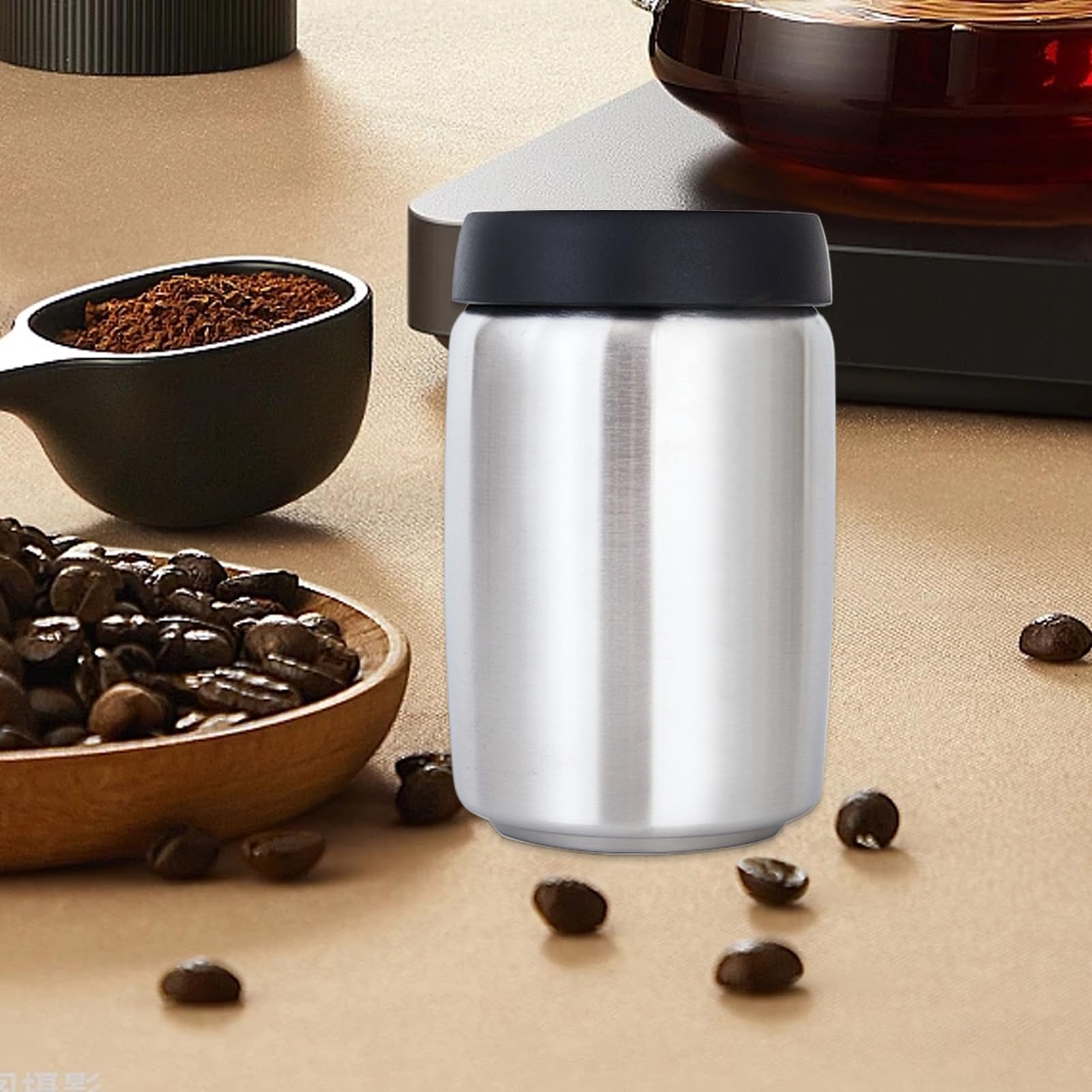 Contenitore ermetico per caffè in acciaio , design a collo largo, opaco | Barattolo per chicchi di caffè, in acciaio inox, per alimenti, cereali, zucchero, tè, noci, farina
