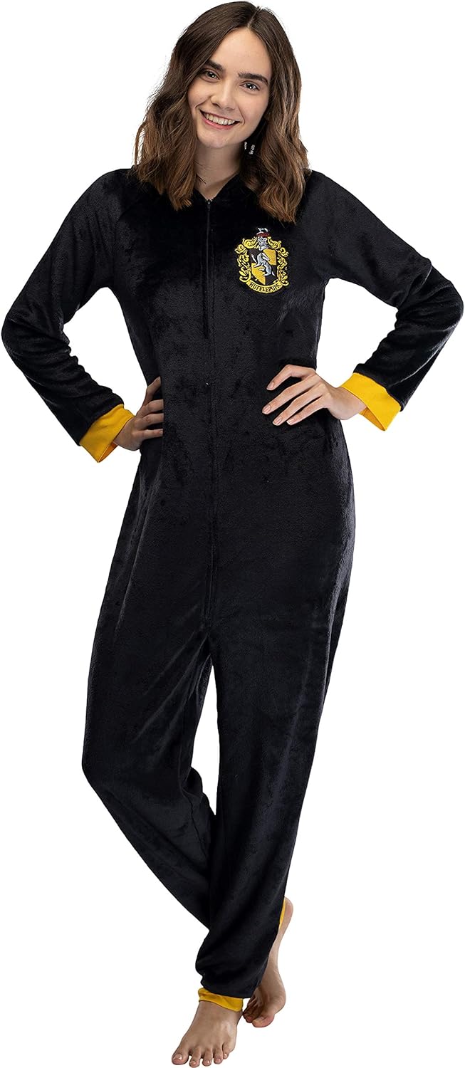 Harry Potter Juniors' Hooded One-Piece Pajama Union Suit - All 4 Houses Gryffindor, Slytherin, Ravenclaw, Hufflepuff